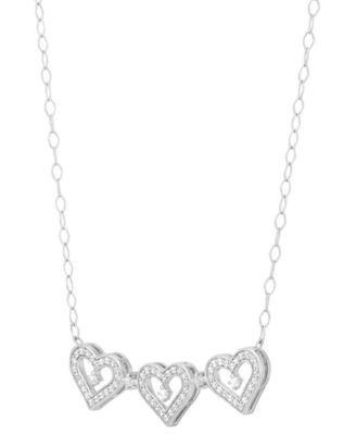Diamond Triple Heart Pendant 18" Necklace (1/4 ct. t.w.) in Sterling Silver or 14k Gold-Plated Sterling Silver