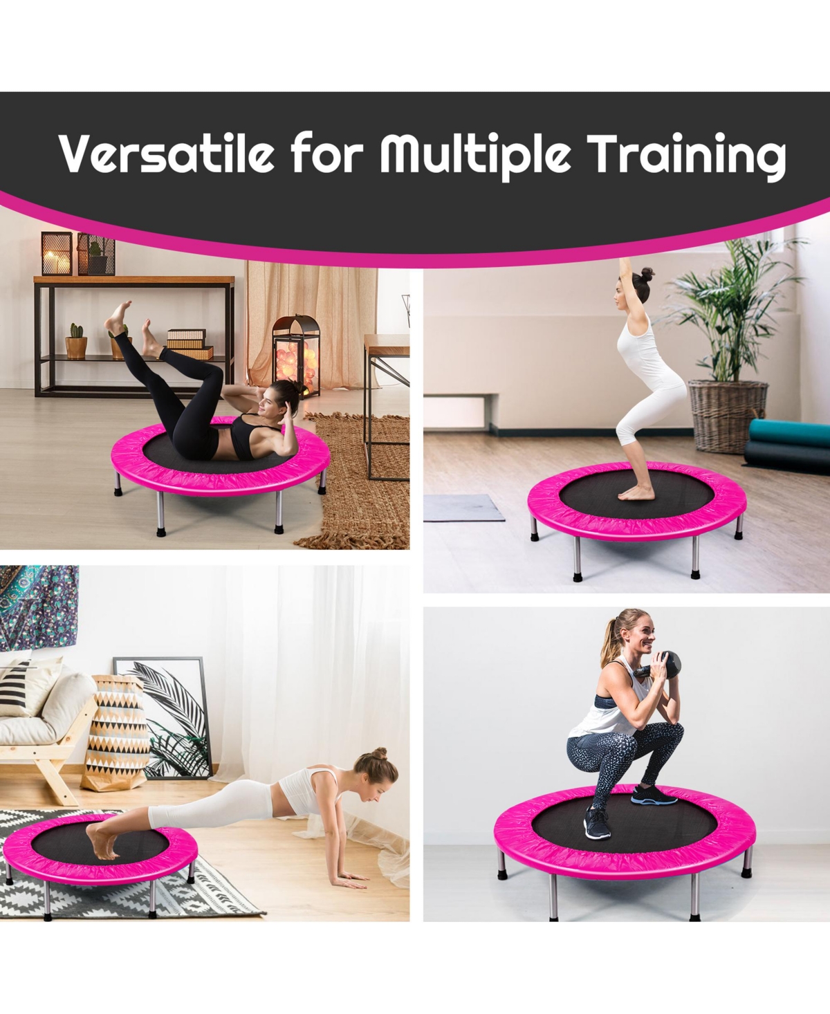 Gymax 38'' Folding Mini Trampoline Fitness Rebounder w/ Safety Pad Pink - Pink+black