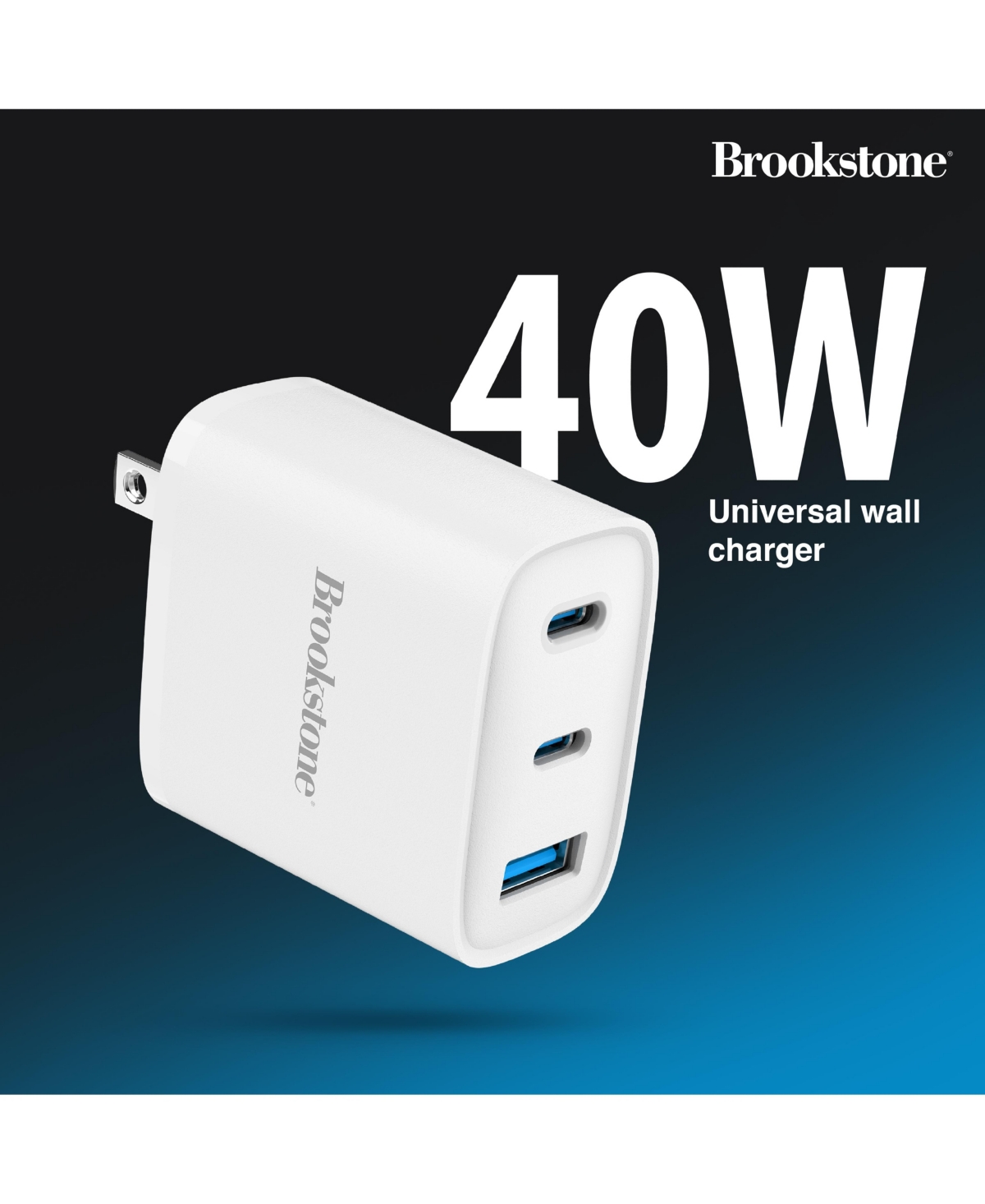 Brookstone Pd 40W Fast Charging 3 Port Universal Wall Charger