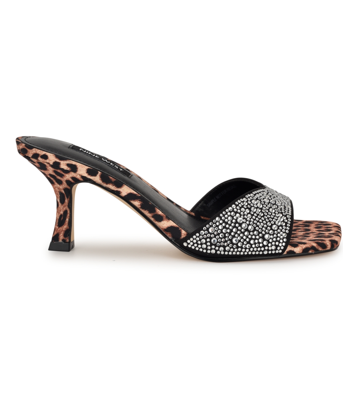 Nine West Women's Rokke Slip-on Tapered Heel Sandals In Black Satin