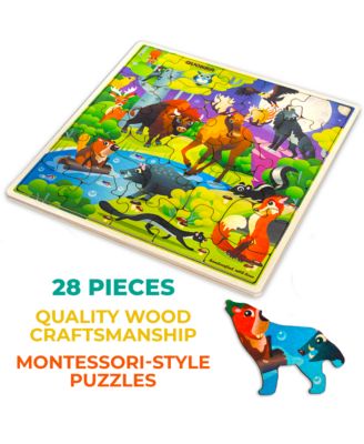 28 Pieces Wooden Toddlers Puzzles for Ages 3-5 – Animal Toys
