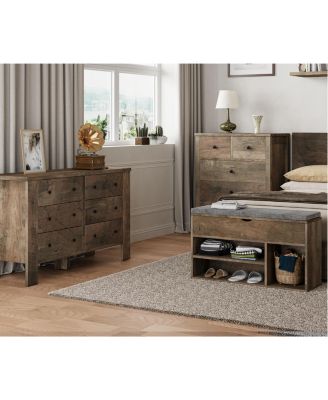 Storage Bench, Shoe Bench with Cushion, Entryway Bench with Lift-Top Storage Box & 2 Tiers Open Shoe Rack