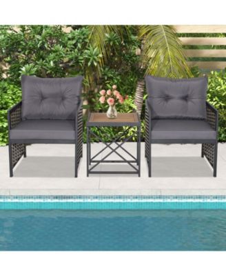 3 Piece Patio Rattan Furniture Set with Acacia Wood Tabletop