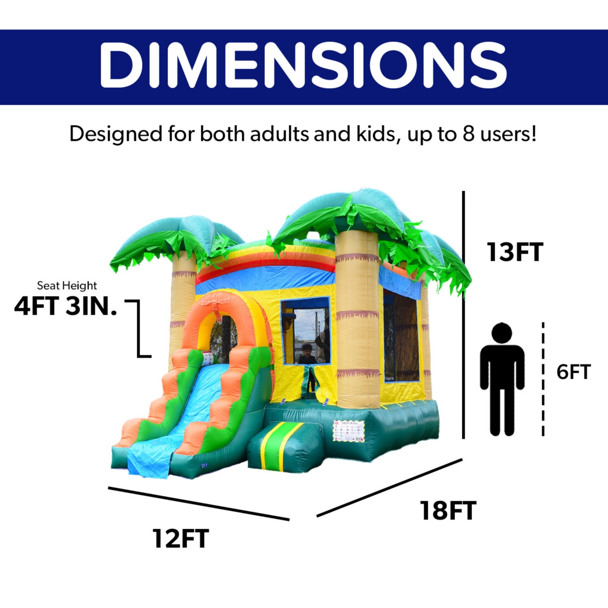 HeroKiddo Tropical Breeze Commercial Grade Bounce House with Slide for Kids and Adults (with Blower) Basketball Hoop Inside, All-Season, Outdoor Indoo