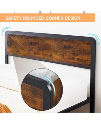 FULL Size Platform Bed Frame with Storage Drawer, Wooden Headboard, Metal and MDF Construction, Easy Assembly