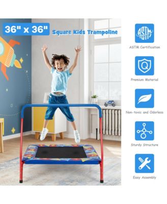 36'' Kids Square Trampoline Indoor Outdoor Rebounder W/Foam Handrail Alphabet Pad