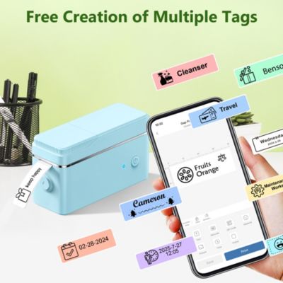 POLONO P31S Label Maker: Portable Bluetooth Thermal Printer w/ Tape, Templates – For Home, Office, Storage & Stickers – Blue.