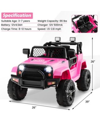 12V Kids Ride On Truck with Remote Control and Headlights-Pink