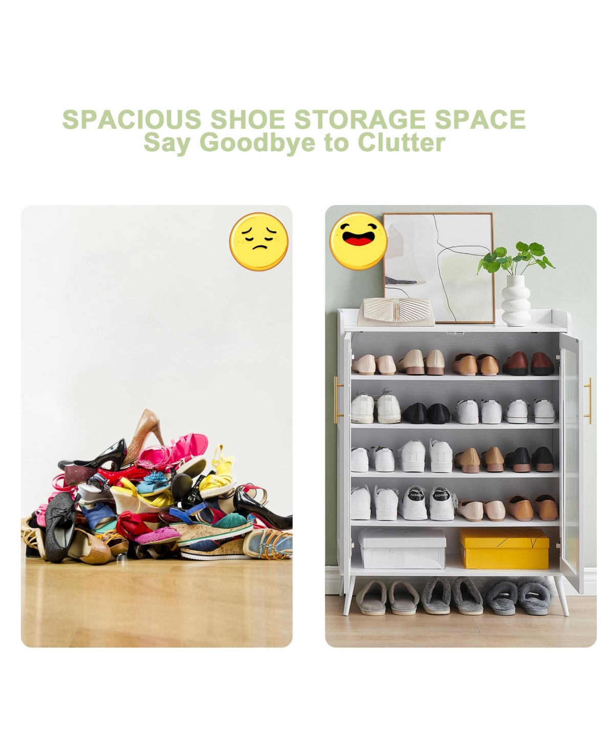gaomon Shoe Cabinet with Glass Doors, 5-Tier Entryway Shoe Organizer Storage Rack with Capacity and Adjustable Shelves for Hallway, Living Room
