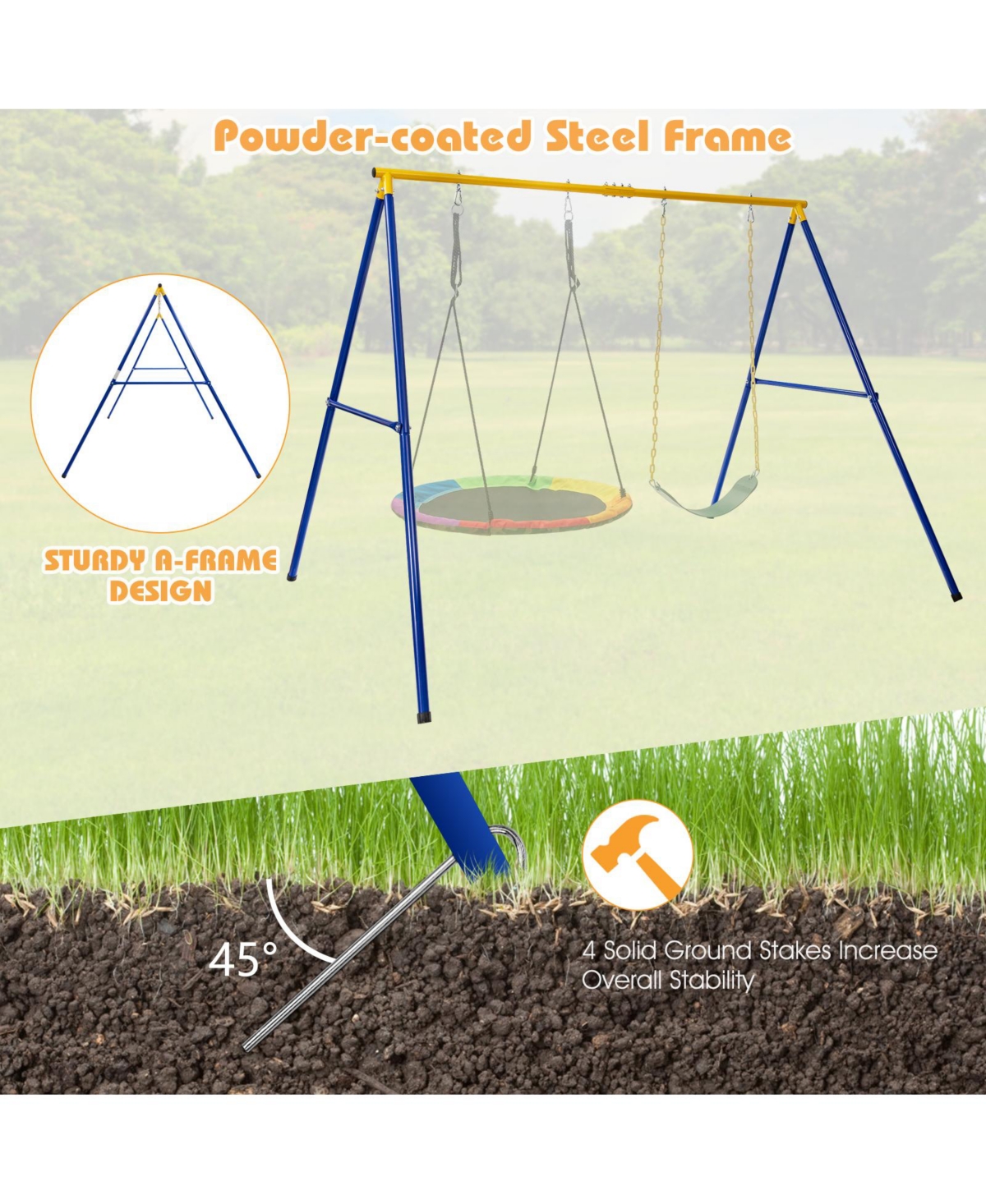 Sugift 660 Lbs Extra-Large A-Shaped Swing Stand with Anti-Slip Footpads (Without Seat)