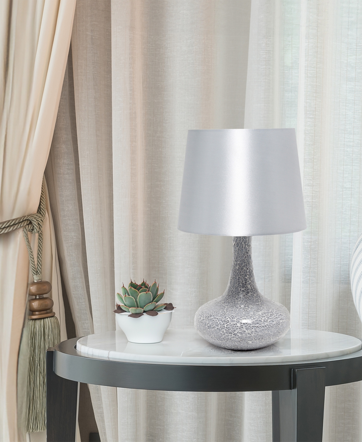 Creekwood Home 14.17" Patchwork Crystal Glass Table Lamp In Gray