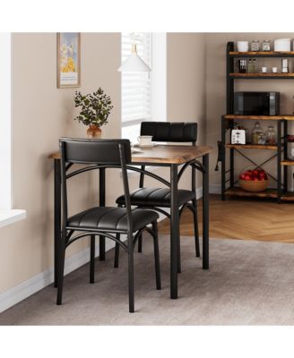 Dining Table Set, Kitchen Table and Chairs for 2, with 2 Upholstered Chairs, 3 Piece Dining Table Set,Brown