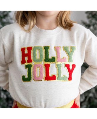 Little and Big Girls Holly Jolly Patch Christmas Sweatshirt
