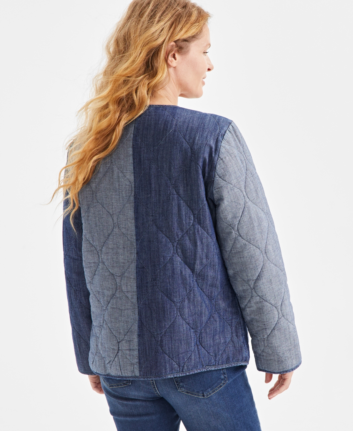Style & Co Women's Quilted Chambray Button-front Jacket, Exclusively At Macy's In Chambray