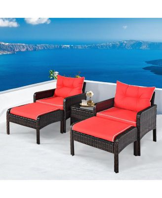 5 Pieces Patio Rattan Sofa Ottoman Furniture Set with Cushions