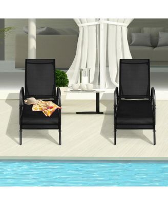 2 Pcs Outdoor Patio Lounge Chair Chaise Fabric with Adjustable Reclining Armrest