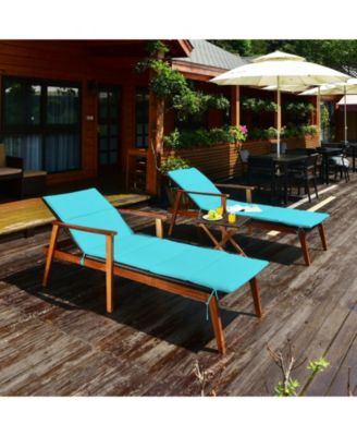 3 Pieces Portable Patio Cushioned Rattan Lounge Chair Set with Folding Table