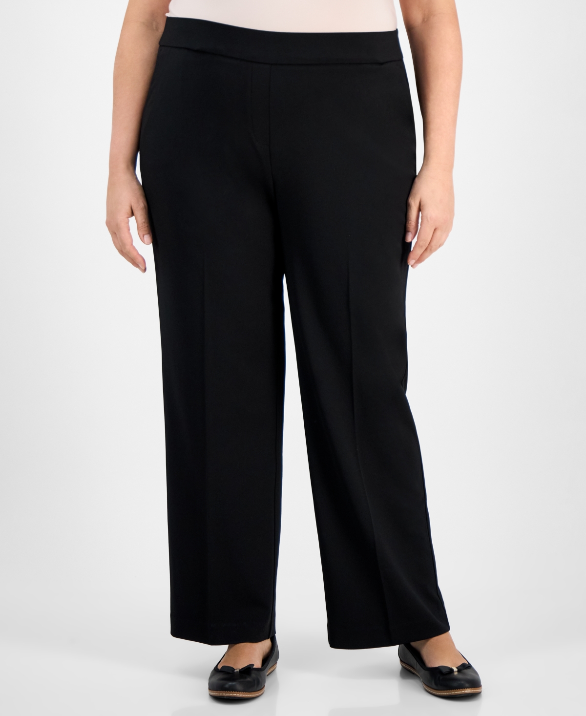 Ak Anne Klein Petite Solid Wide-leg Pull-on Knit Pants In Anne Black