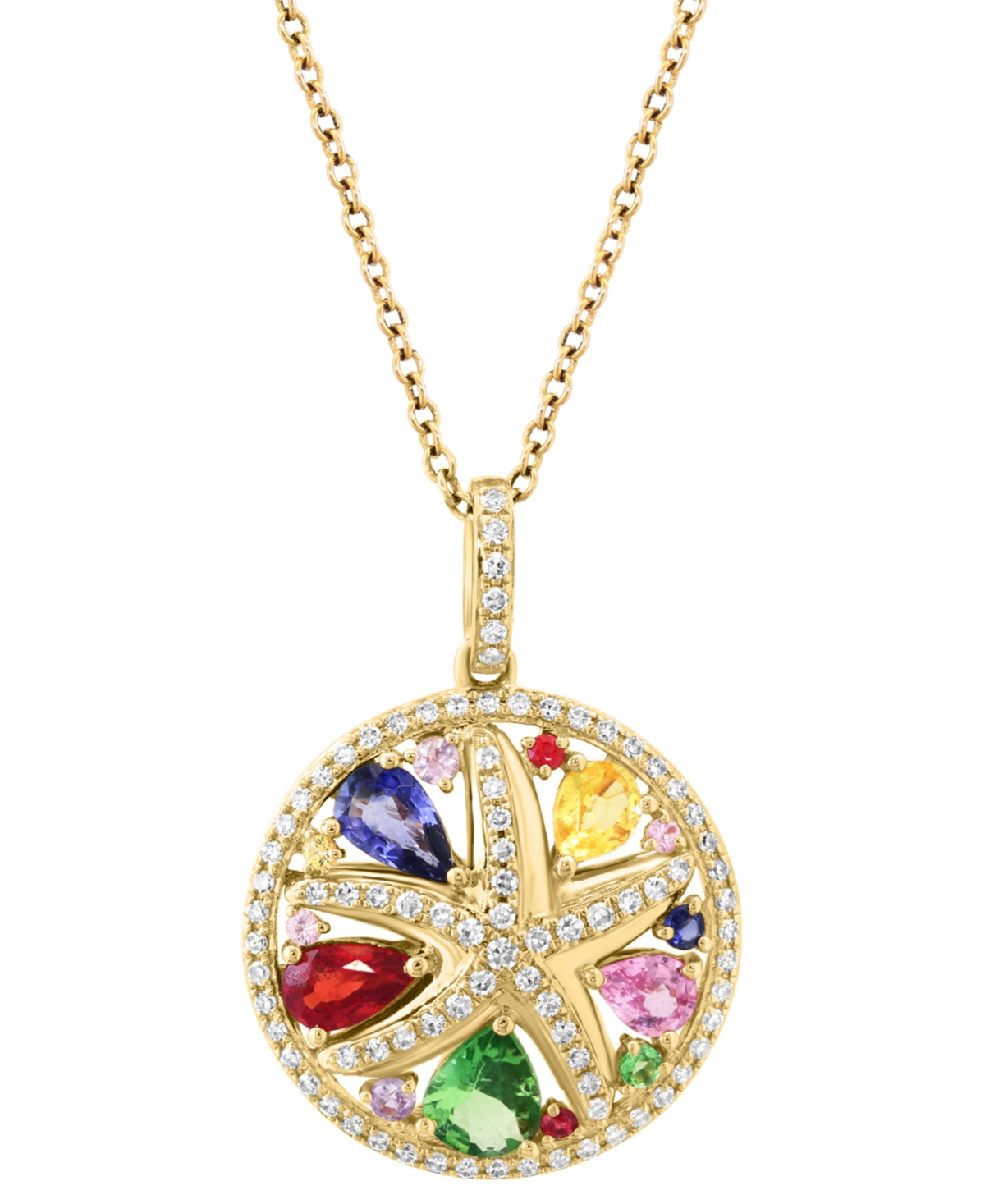 EFFY COLLECTION EFFY MULTI-GEMSTONE (1-1/4 CT. T.W.) & DIAMOND (1/4 CT. T.W.) STARFISH PENDANT NECKLACE IN 14K GOLD, 