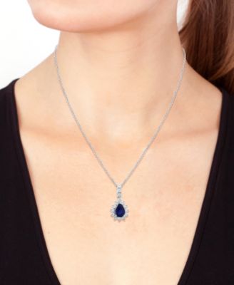EFFY&reg; Sapphire Halo Pendant Necklace (5/8 ct. t.w.) in 14k White Gold, 18" + 1" extender