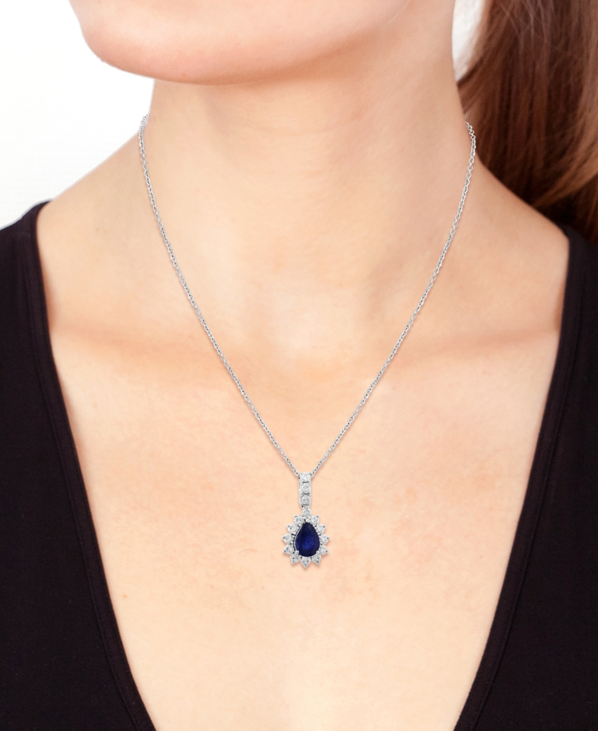 EFFY COLLECTION EFFY SAPPHIRE HALO PENDANT NECKLACE (5/8 CT. T.W.) IN 14K WHITE GOLD, 18" + 1" EXTENDER