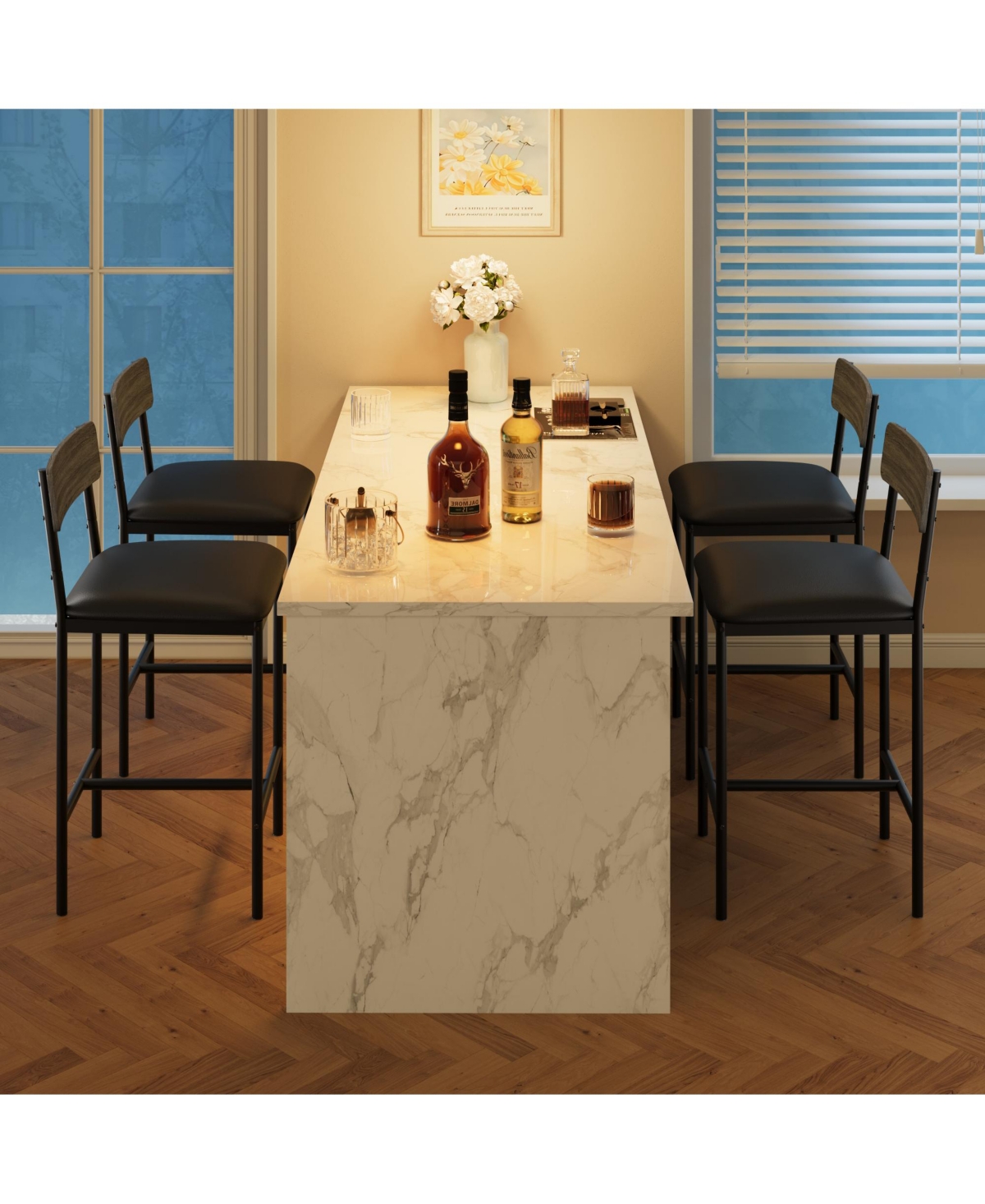 gaomon Bar Stools Set of 4, Upholstered Bar Chairs with Back, 25.5 Inches Kitchen Bar Stools with Footrest,- Grey
