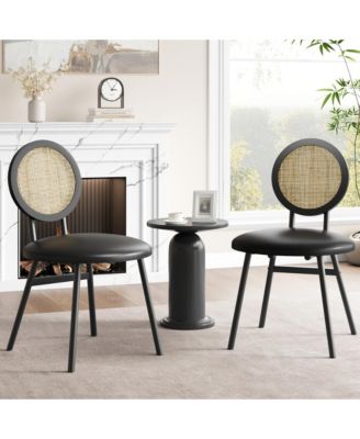 Dining Chairs Set of 2, Rattan Kitchen Chairs with Thicken Upholstered, Modern Dining Room Chairs Set of 2,Black