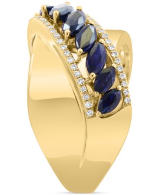 EFFY&reg; Blue Sapphire (1-3/4 ct. t.w.) & Diamond (1/5 ct. t.w.) Statement Ring in 14k Yellow Gold