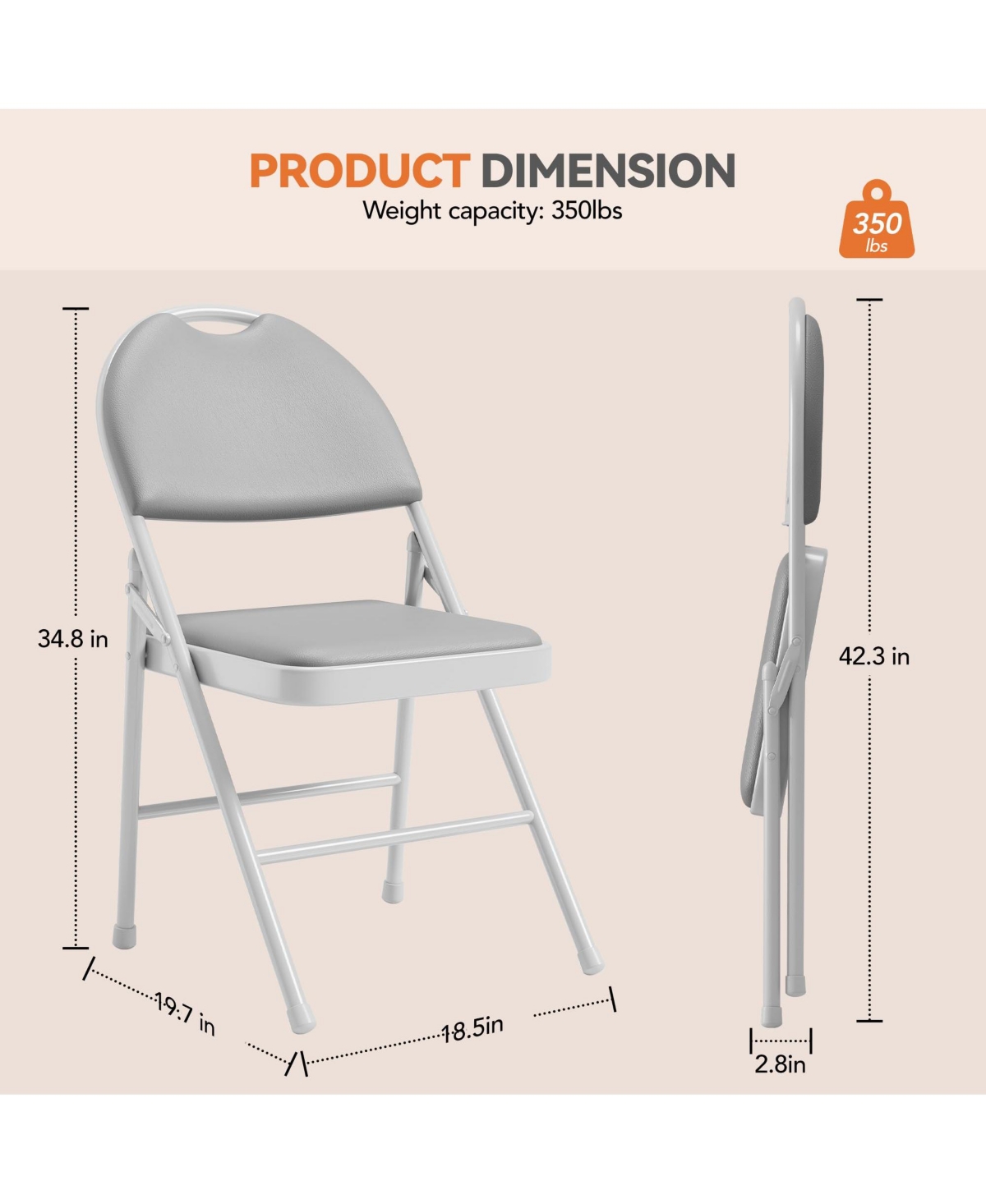 gaomon Folding Chairs 2 Pack, Metal Foldable Chair with Cushion and Non-Slip Feet Pads, Pu Party Chairs