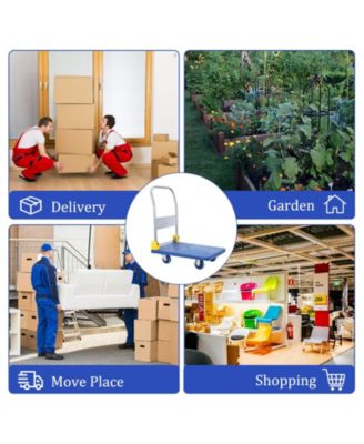 Foldable Push Hand Cart, Platform Truck with 440 lbs. Weight Capacity, Blue