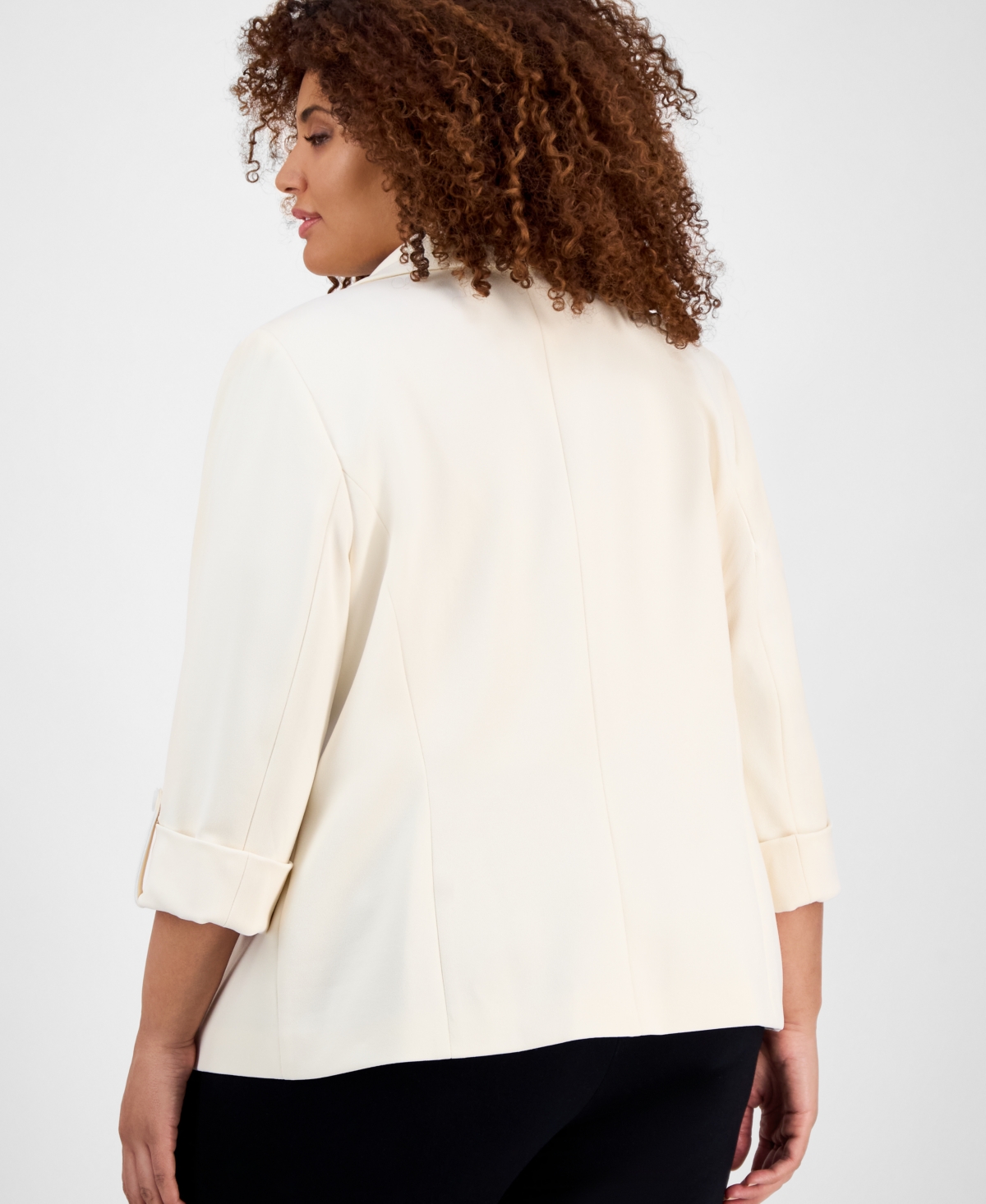 Ak Anne Klein Anne Klein Plus Size 3/4-sleeve Open-front Blazer In Anne White