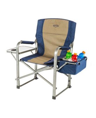 Portable Director's Chair w/Cooler, Cup Holder, & Side Table, Navy/Tan