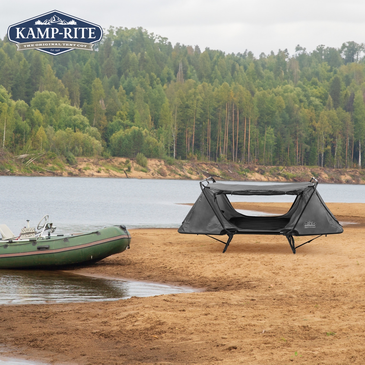 Kamp-Rite Original Quick Setup 1 Person Elevated Cot, Lounge Chair, & Tent,- Gray
