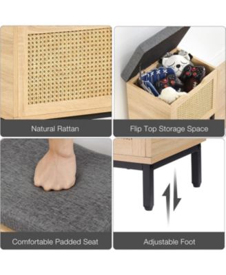 Storage Chest with Foam Pad Seating Cushion, Natural Rattan 16in Storage Bench Organizer