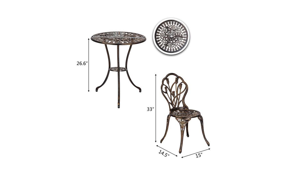 Slickblue European StyleCast Aluminum 3-Piece Tulip Bistro Set with Table and Chairs for Outdoor Dining - Bronze