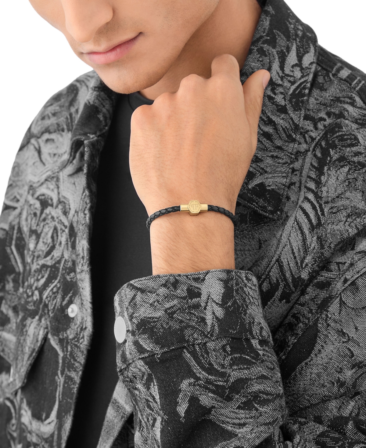 Philipp Plein Plein Enigma Calf Leather Bracelet In Gold