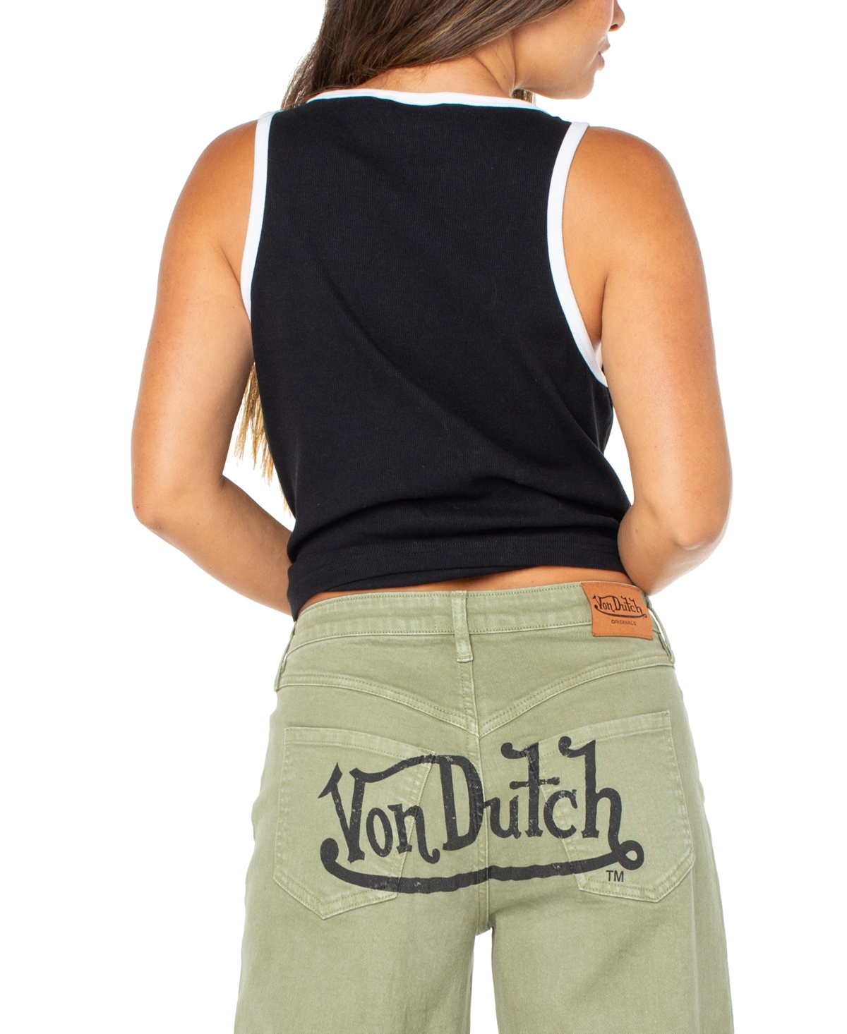 Von Dutch Women's Cropped Ribbed Logo Ringer Tank