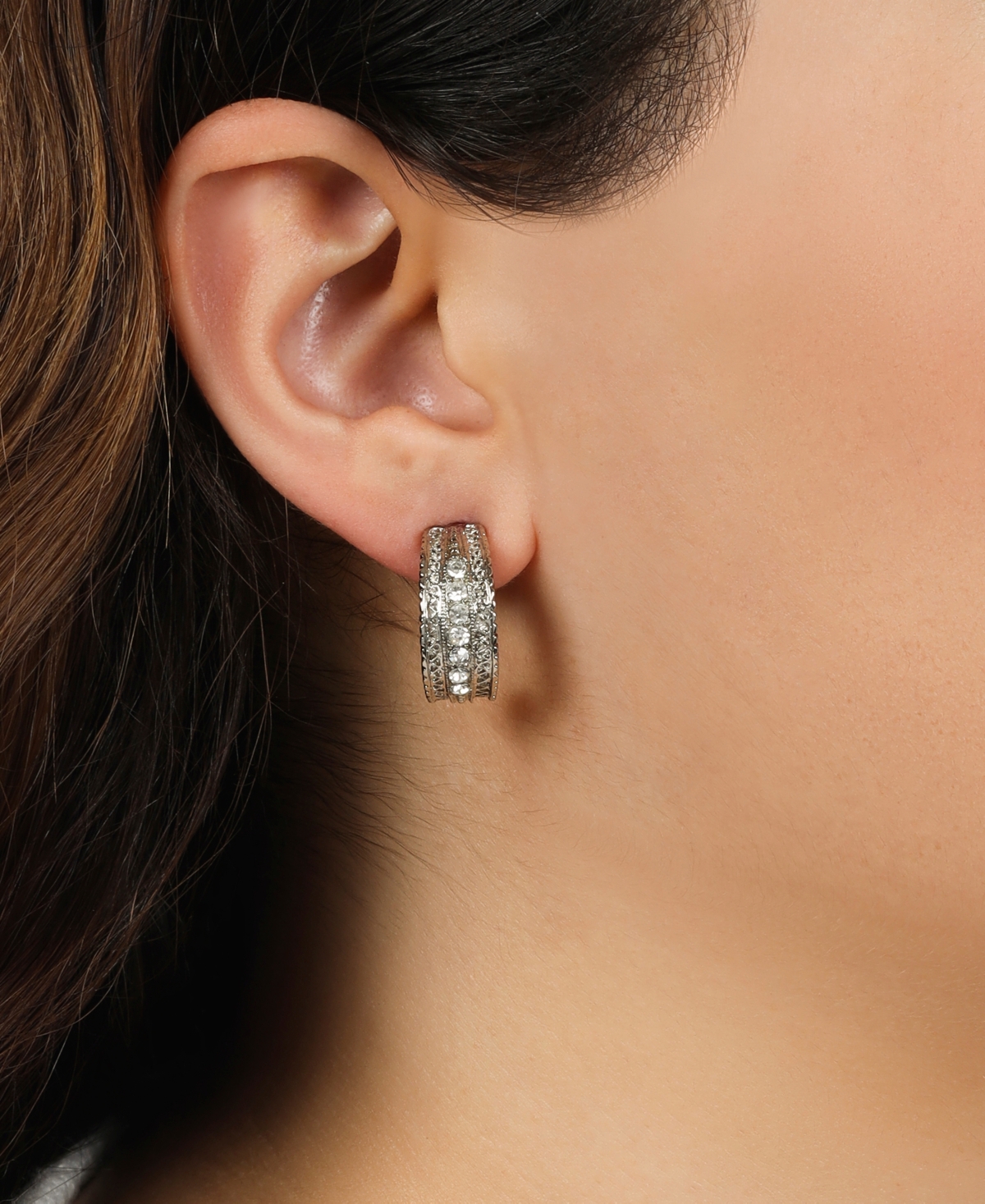 2028 Crystal Silver-tone Hoop Earrings In White