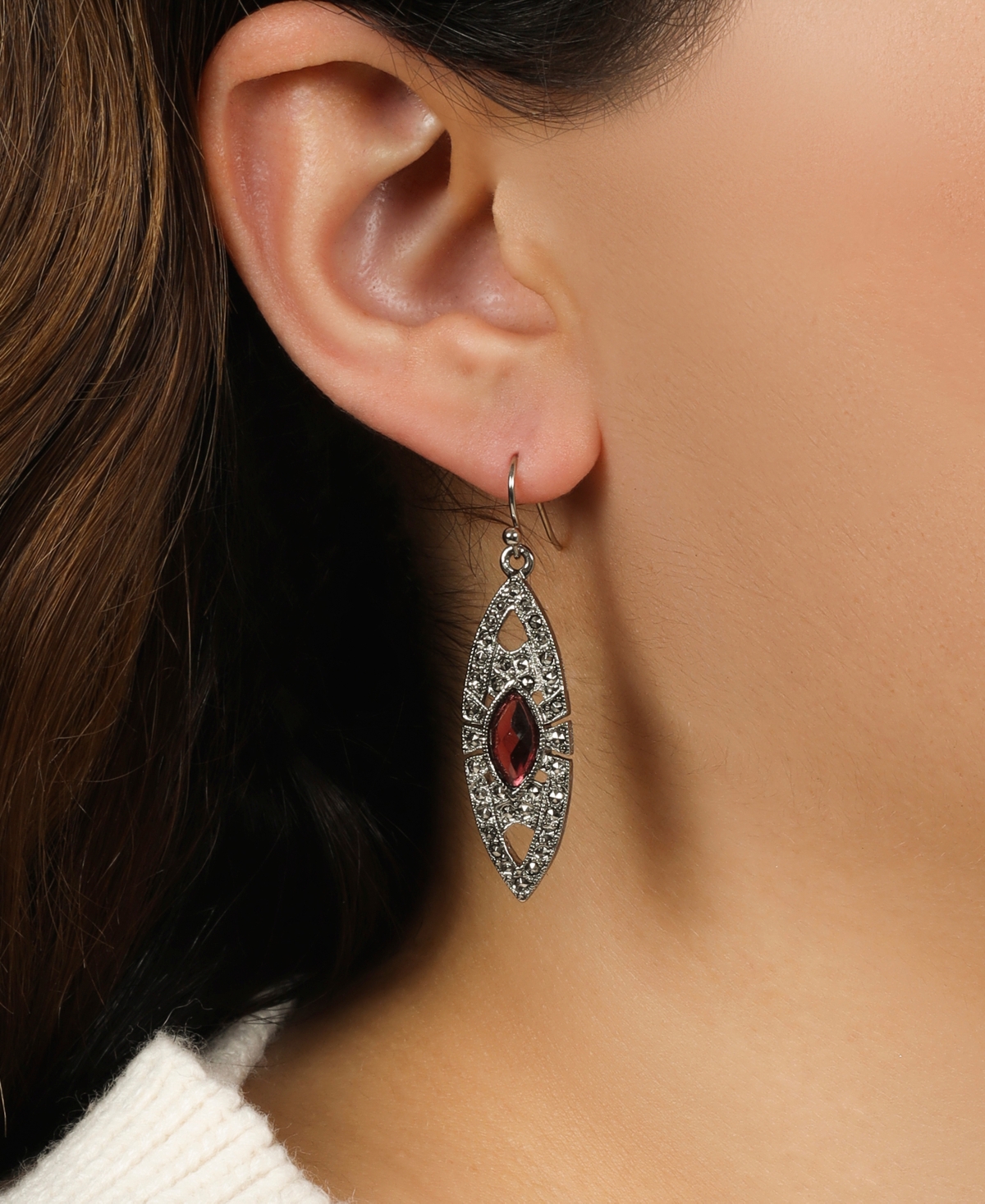 2028 Epoxy Faux Marcasite Stone Drop Earrings In Pink