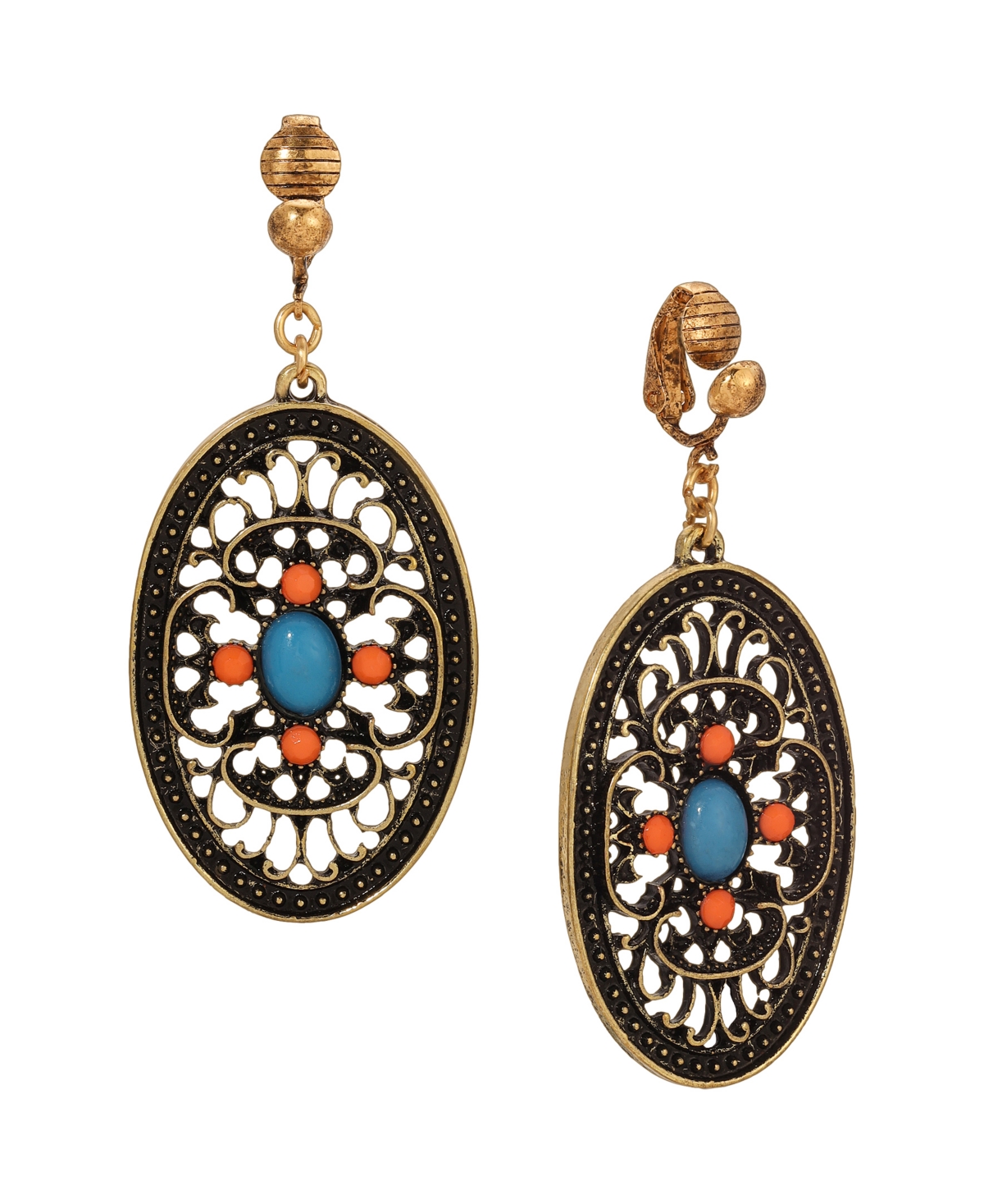 2028 ENAMEL LARGE OVAL FILIGREE CLIP EARRINGS 