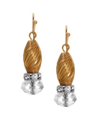 Crystal Accent Twisted Bead Drop Earrings