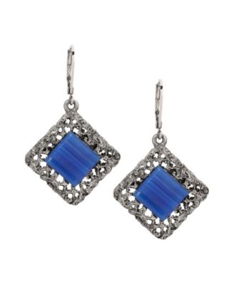 Glass Rectangle Filigree Drop Earrings