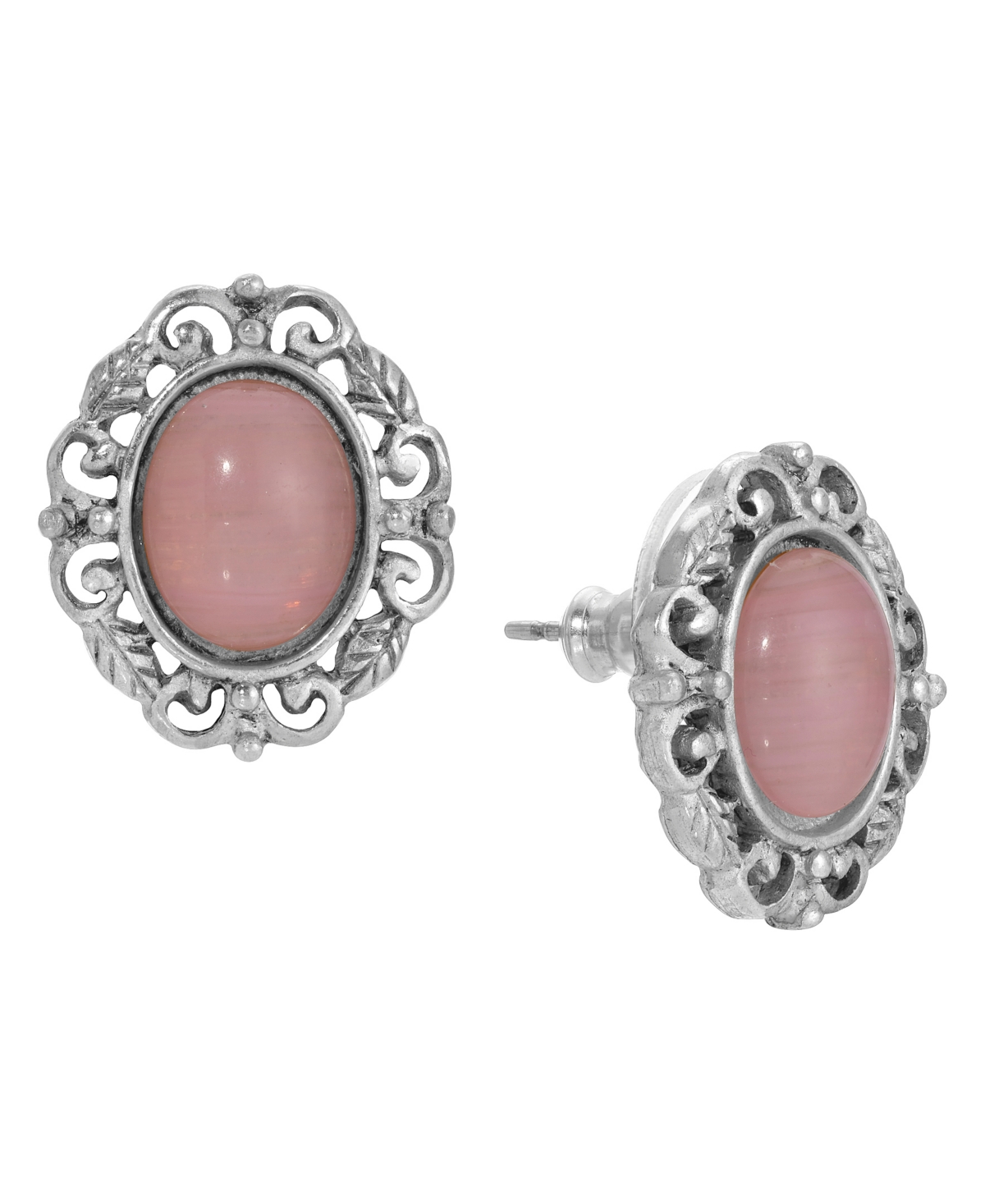 2028 Glass Filigree Post Back Stud Earrings - Pink