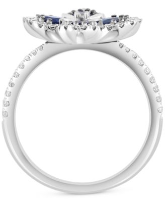 EFFY&reg; Blue Sapphire (3/4 ct. t.w.) & Diamond (1/3 ct. t.w.) Flower Statement Ring in 14k White Gold