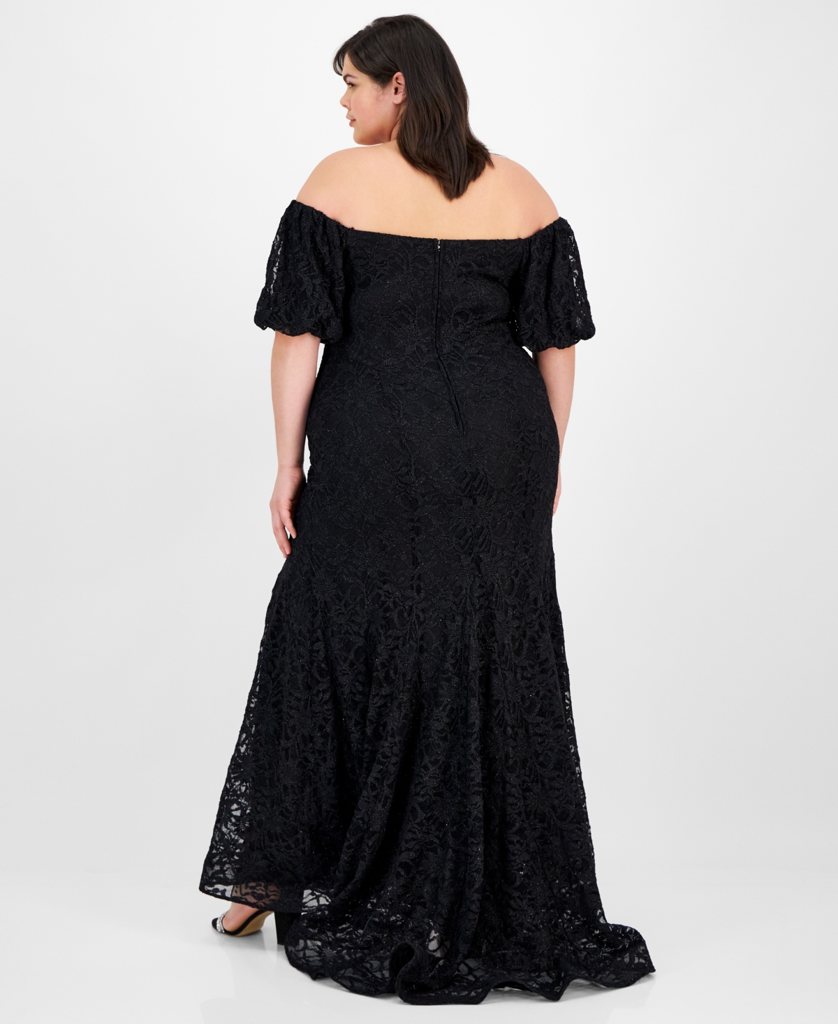 Emerald Sundae Plus Size Off-the-shoulder Lace Gown In Black