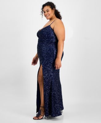 Trendy Plus Size V-Neck Sleeveless Sequin Gown, Created for Macy's 
