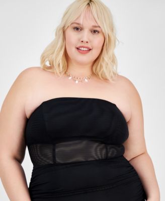 Trendy Plus Size Strapless Mesh Gown, Created for Macy's