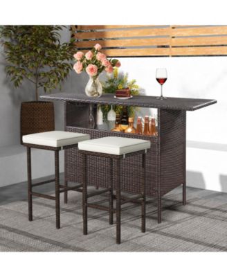 Patio Wicker Bar Stools Set of 2 with Seat Cushions and Footrest