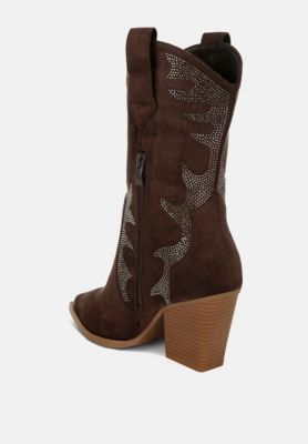 Womens Rambler Rhinestones Embellished Calf Boots