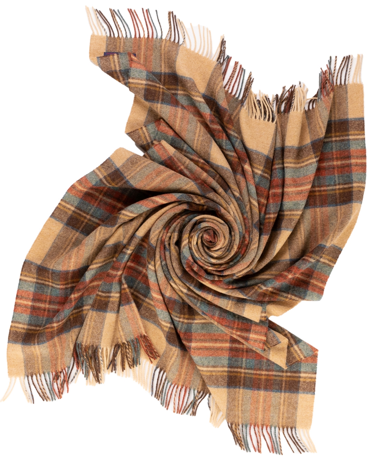 Prince Of Scots Highland Tweeds Shetland Lambswool Throw, 55 " X 72" In Tan Red